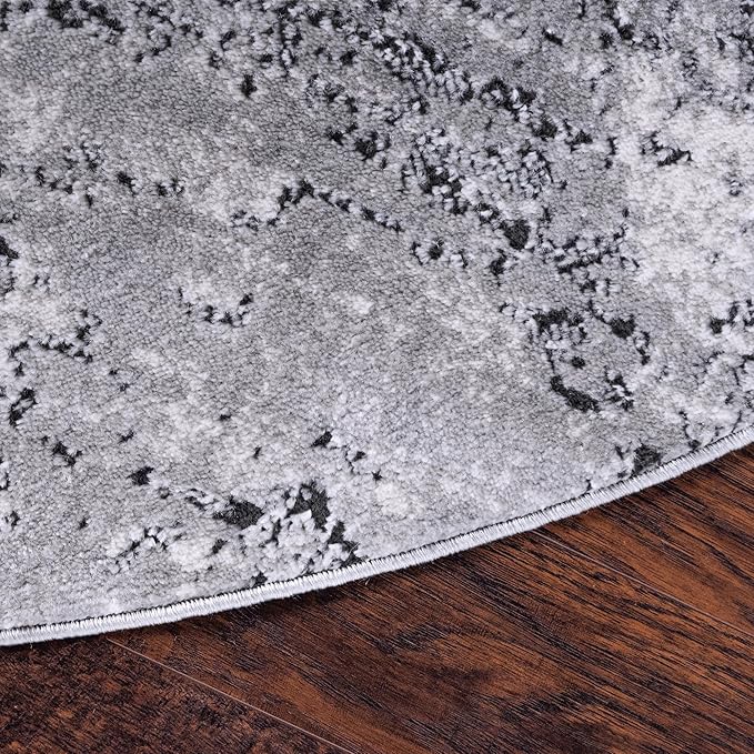 Rugs.com Leipzig Collection Rug – 8 Ft Round Gray Low-Pile Rug Perfect for Kitchens, Dining Rooms