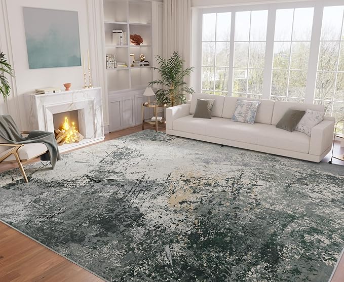 Arbosofe Modern Abstract Rug for Living Room, 6'x9' Washable Area Rug with Non-Slip Backing & Short Pile, Large Carpet with Abstract Pattern for Living Room Bedroom and Dining Floor Carpet Grey