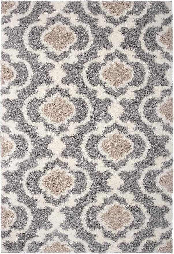 Rugshop Cozy Moroccan Trellis Indoor Shag Area Rug 6'6"X 9' Gray/Cream