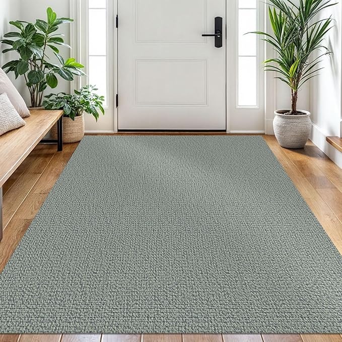 EARTHALL Washable Area Rug 4x6 Ft Non Slip Rugs for Entryway Braided Throw Rugs with Rubber Backing Bedroom Carpet Cotton Entry Rug Woven Floor Carpets for Bedroom Dining Room Living Room, Green/Grey