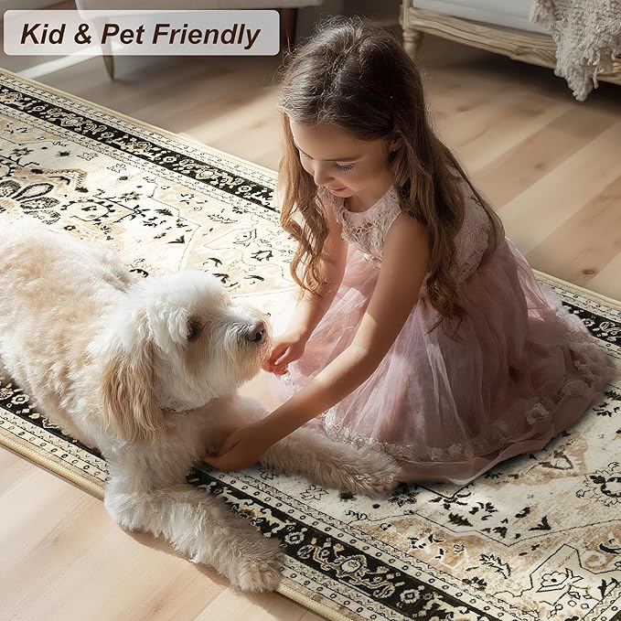 XWZO Entryway Area Rug 2x3ft — Soft Low Pile Non-Slip Door Mat for Bedroom Bathroom Kitchen Laundry, Spill Resistant Washable Small Indoor Carpet for Doorway & Entrance, Brown Beige