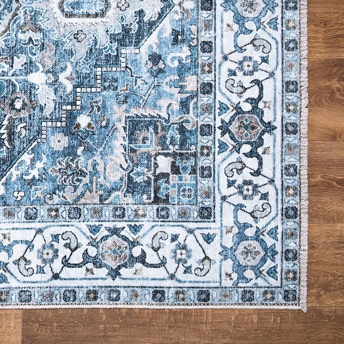 Bloom Rugs Caria Washable Non-Slip 4x6 Rug - Navy Blue Traditional Area Rug for Living Room, Bedroom, Dining Room, and Kitchen - Exact Size: 4' x 6'