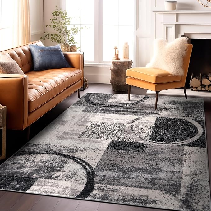 Rugshop Contemporary Circle Design Area Rug, Fade-Resistant Carpet for Bedroom, Dining Room, or Home Office, Cream, 6'6" x 9'