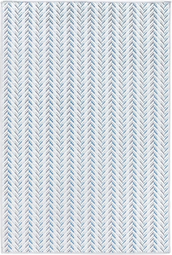 Dash & Albert Lowell Blue Machine Washable Rug, 6 X 9 Feet, Blue Graphic Pattern - Premium Luxury Hotel Quality Soft Breathable Hypoallergenic Machine Washable Easy Care All Season Comfortable
