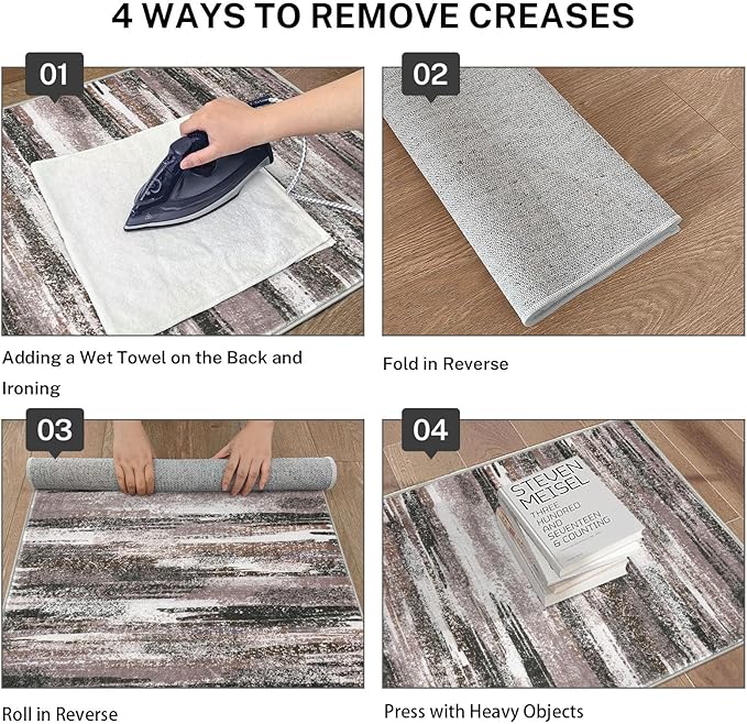 Modern Abstract Bedroom Runner Rug 2x7, Dark Light Brown White Washable Kitchen Runner, Non-Slip Soft Thin Faux Wool Mat for Entryway, Hallway, Laundry Room, Indoor Home Decor