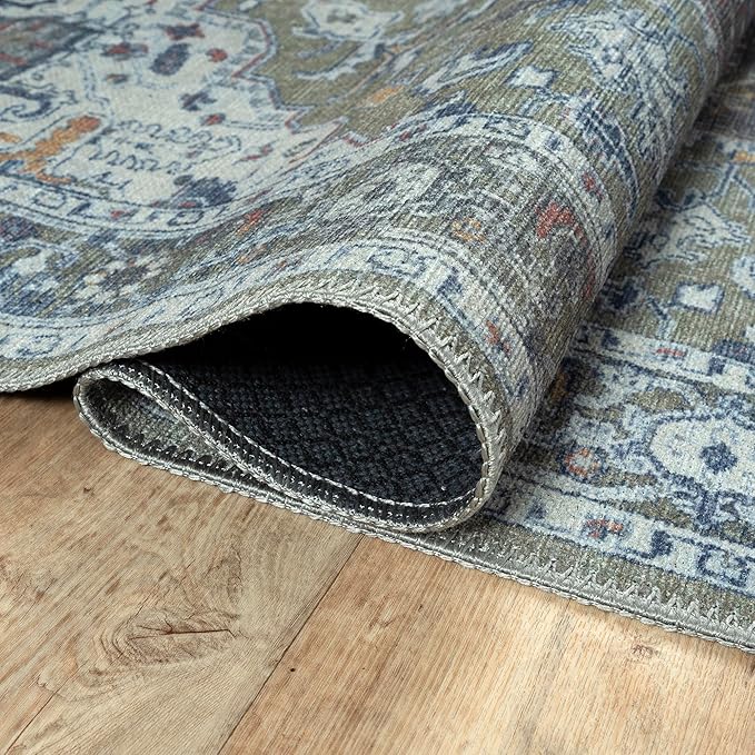 Bloom Rugs Washable Non-Slip 8' x 10' Rug - Green/Blue Traditional Medallion Area Rug for Living Room, Bedroom, Dining Room, and Kitchen - Exact Size: 8' x 10'
