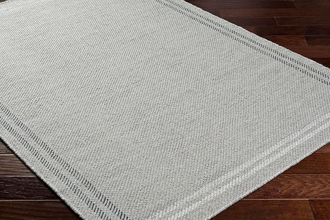 Mark&Day Wool Rugs, 2x3 Janmichael Solid and Border Gray/Black Area Rug, Grey Ivory Black Carpet for Living Room, Bedroom or Kitchen (2' x 3')