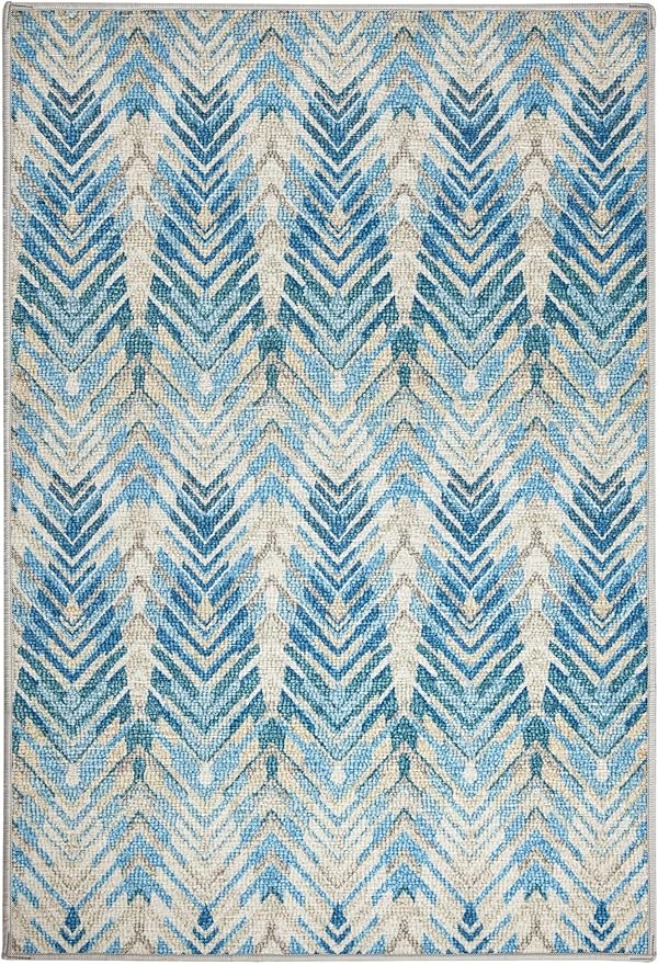 Dash & Albert Seneca Blue Machine Washable Rug, 3 X 5 Feet, Blue Graphic Pattern