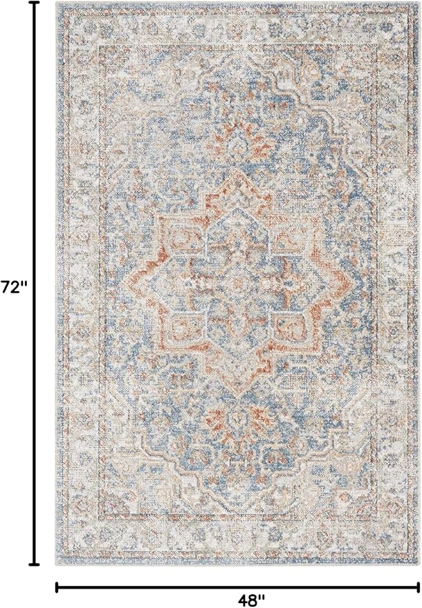 Nourison Home Astra Machine Washable Denim Multicolor 4' x 6' Area Rug - Easy Clean, Non Shedding, Bed Room, Living Room, Dining Room, Kitchen (4' x 6')