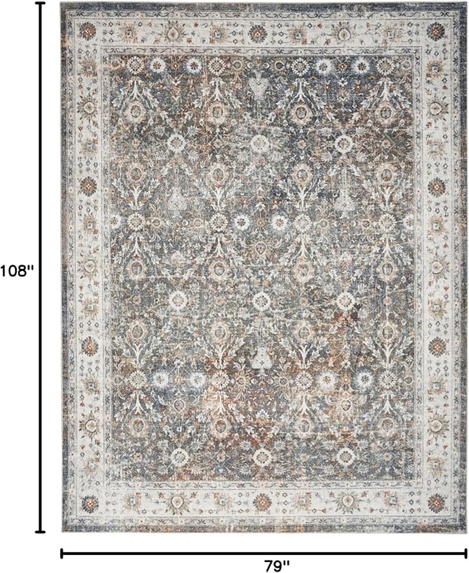 Nourison Home Astra Machine Washable Ivory Multicolor 6'7" x 9' Area Rug - Easy Clean, Non Shedding, Bed Room, Living Room, Dining Room, Kitchen (7' x 9')
