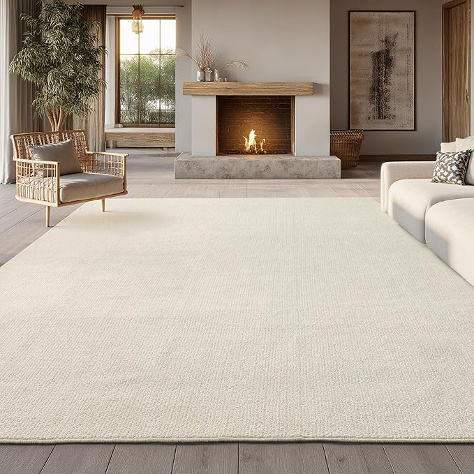 Bedsure 8x10 Faux Wool Area Rugs for Living Room, Machine Washable Carpet, Non-Slip Backing, Pet Friendly Throw Rug for Bedroom Dining Room, Linen