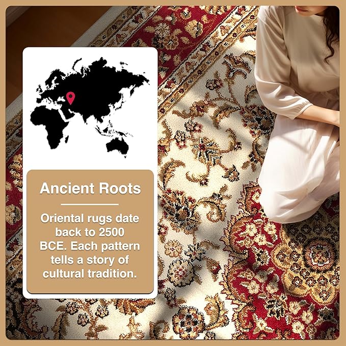 Well Woven Barclay Collection Medallion Kashan Ivory 8x10 Area Rug - for Living Room, Bedroom, and Dining Room