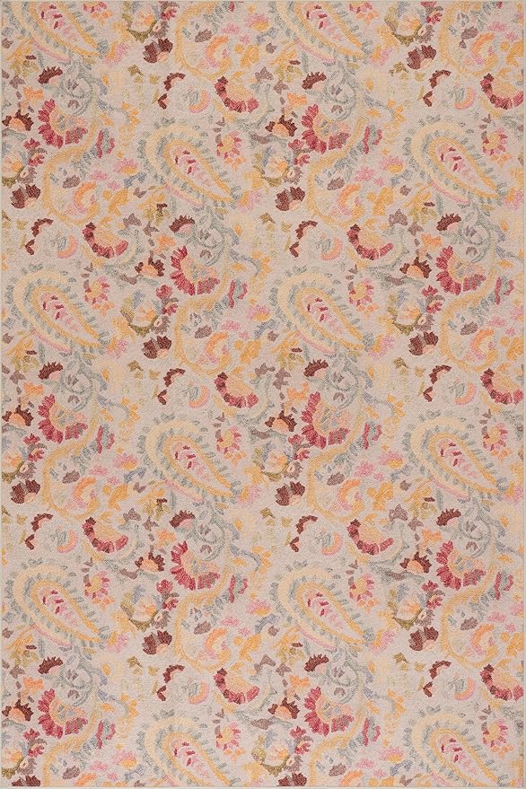 Dash & Albert INES Multi Machine Washable Rug, 2 X 3 Feet, Multicolored/Yellow Floral Pattern