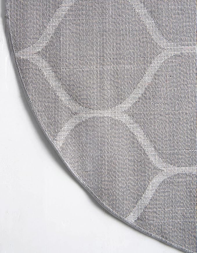 Rugs.com Lattice Frieze Collection Rug – 6' Round Light Gray Medium Rug Perfect for Kitchens, Dining Rooms