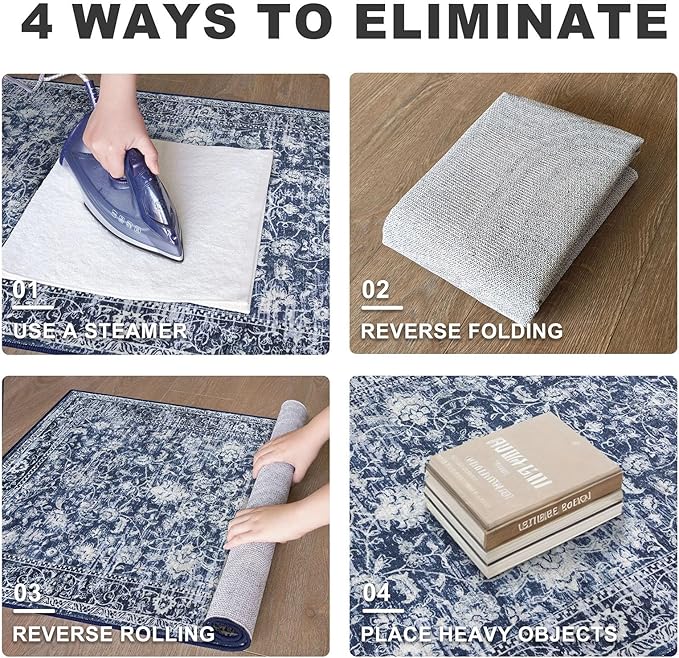 KILOCOCO Hallway Runner 3x18 Rug Runner Printed Vintage Floral Washable Kitchen Runners Non-Slip Rubber Backed Runners for Hallways Laundry Room Distressed Boho Rugs for Bedroom, Blue