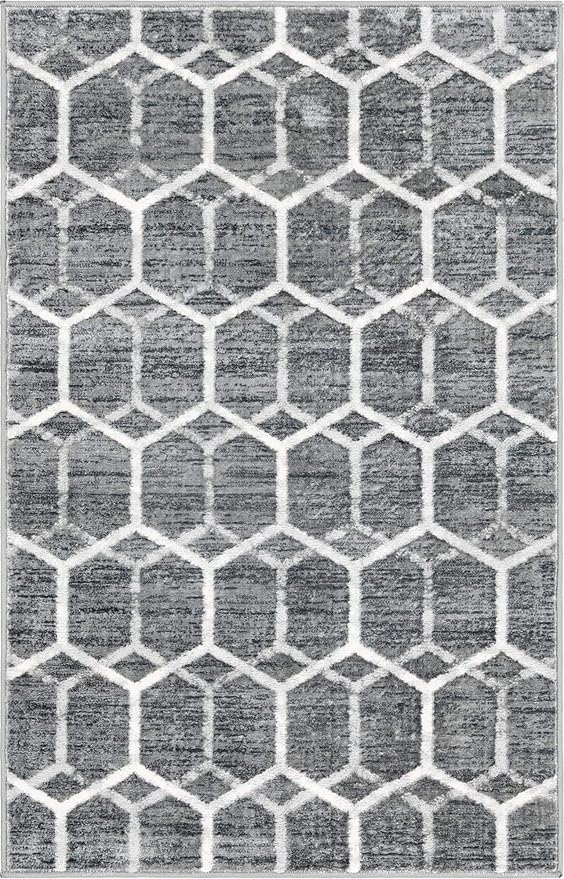 Rugs.com Lattice Trellis Collection Rug – 3' x 5' Gray Low-Pile Rug Perfect for Living Rooms, Large Dining Rooms, Open Floorplans