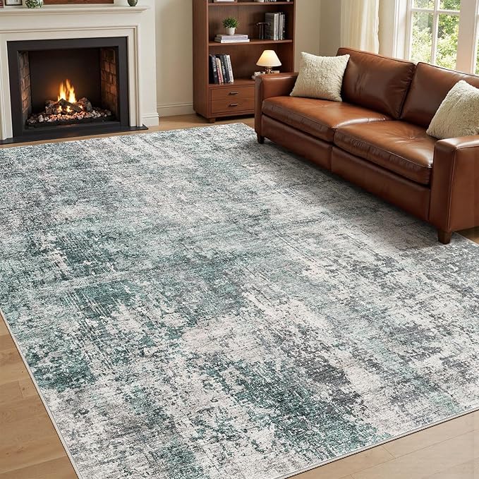 8x10 Area Rug Living Room Rugs - Washable Neutral Modern Abstract Soft Thin Large Rug Indoor Floor No Slip Rug Carpet for Bedroom Under Dining Table Home Office Decor - Green/Grey