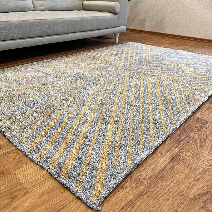 Alfa Rich 5x8 Beige Off White Washable Area Rugs for Living Room Bedroom Kitchen Dining Cotton Rug