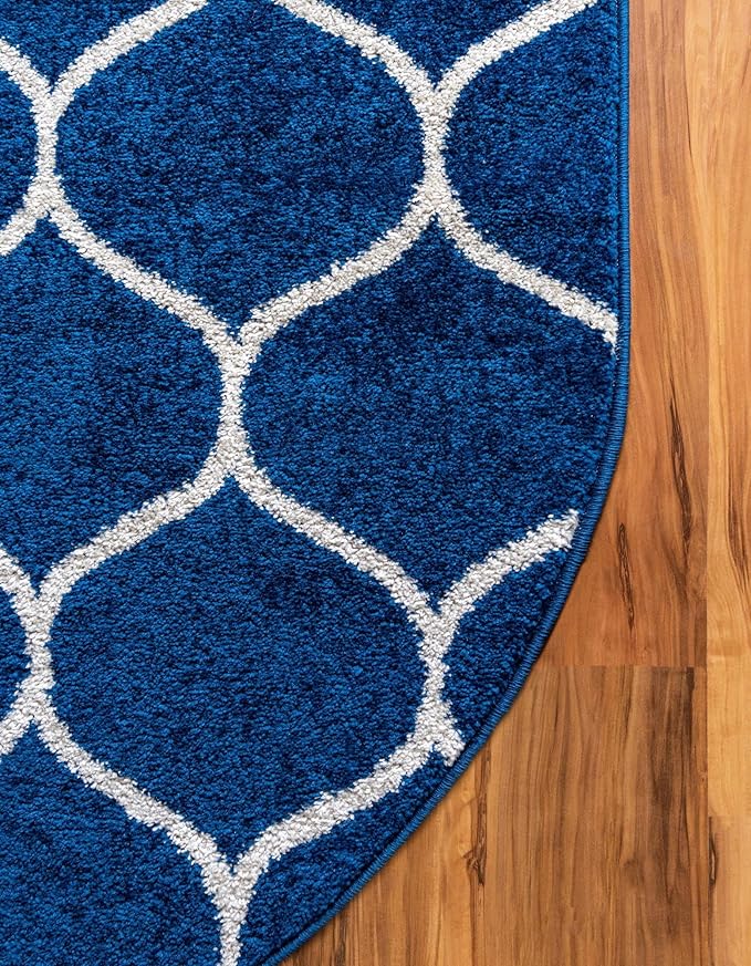 Rugs.com Lattice Frieze Collection Rug – 8' x 10' Oval Navy Blue Medium Rug Perfect for Living Rooms, Large Dining Rooms, Open Floorplans