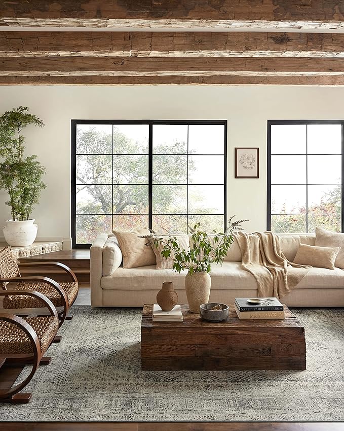 Loloi Magnolia Home by Joanna Gaines Sinclair Collection SIN-04 Natural/Sage 2'-0" x 5'-0", .25" Pile Height, Machine Washable, Accent Rug
