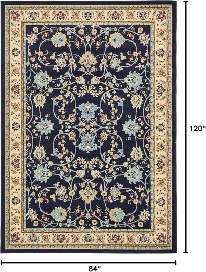 Rugs.com Yasmin Collection Rug – 7' x 10' Navy Blue Medium Rug Perfect for Bedrooms, Dining Rooms, Living Rooms