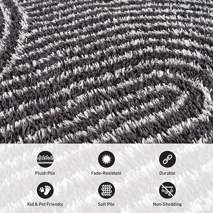 Rugshop Circles Arch Shag Area Rug Anthracite Dark Gray 5' x 7' Great for Bedrooms, Living Rooms, or Under Coffee Tables