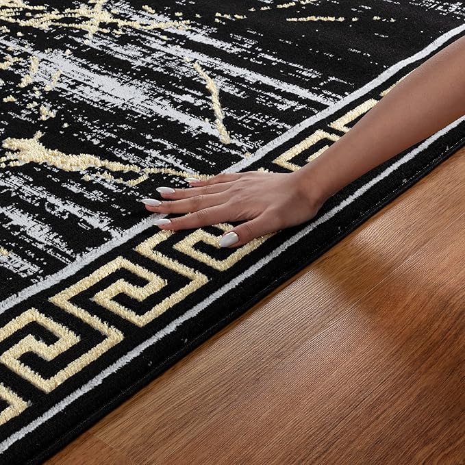 GLORY RUGS Area Rugs Marble 5X7 Black Gold Carpet Modern Abstract Rug Living Room Dining Bedroom Rug