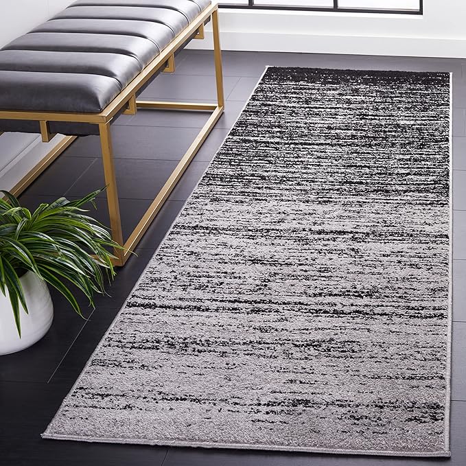SAFAVIEH Adirondack Collection Runner Rug - 2'6" x 12', Silver & Black, Modern Ombre Design, Non Shedding & Easy to Clean, Ideal for Hallway, Foyer, Kitchen, Entryway, Bedroom (ADR113A)