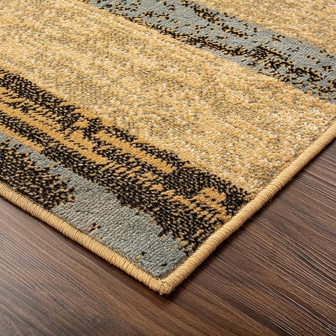 SUPERIOR Indoor Runner Rug, Jute Backed, Modern Geometric Patchwork Floor Decor for Bedroom, Office, Living Room, Entryway, Hardwood Floors, Rockwood Collection, 2' 7" x 12', Light Blue-Beige