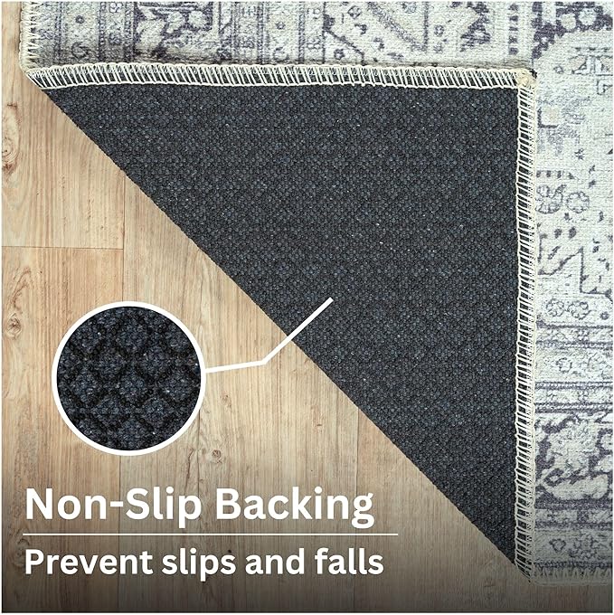 Bloom Rugs Washable Non-Slip 8' x 10' Rug - Charcoal Blue Traditional Medallion Area Rug for Living Room, Bedroom, Dining Room, and Kitchen - Exact Size: 8' x 10'