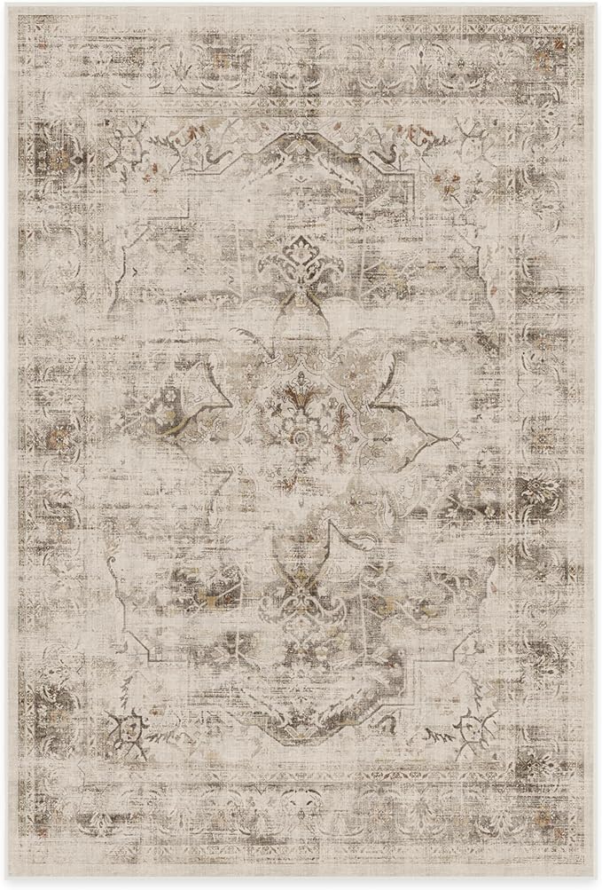 RUGGABLE Washable Vintage Area Rug – Sarrah Hazel 6x9, Stain-Resistant, Non-Slip – Medium Machine Washable Rugs for Living Room, Bedroom, Hallway, Entryway & Office–with Standard Pad