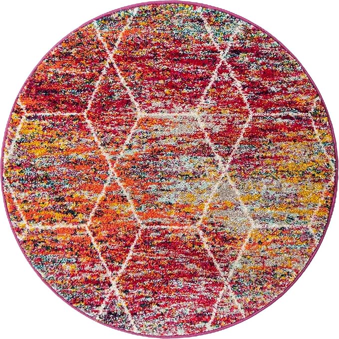 Unique Loom Trellis Frieze Collection Area Rug - Geometric (3' Round, Multi/ Ivory)