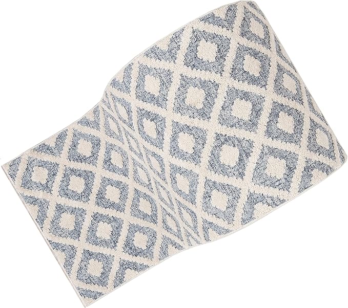 Well Woven Custom Size Runner - Choose Your Length - Ainsley Blue Diamond Trellis Geometric Tribal - 27 Inches Wide x 8 Feet Long Runner (27" x 8' Runner) Rug