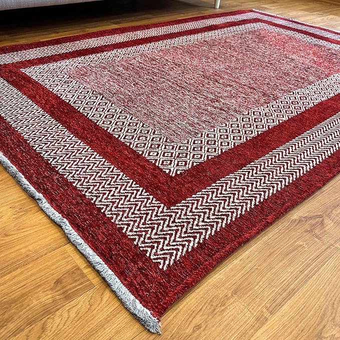 Alfa Rich 4x6 Red Burgundy Washable Area Rugs for Living Room Bedroom Kitchen Cotton Rug