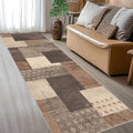Modern Geometric Patchwork Indoor Runner Rug for Living Room, Beige 2'x 6' Large Rug Rockwood Collection Hardwood Floors Decor for Bedroom, Beige Throw Carpet for Office Entryway Dining Room