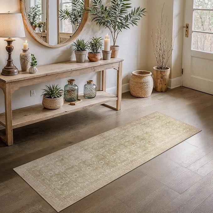 2x6 Runner Rug Non Slip Kitchen Runner Rug and Hallway Rug, Lightweight Washable Runner Carpet for Entryway,Laundry Room, Brown Pink