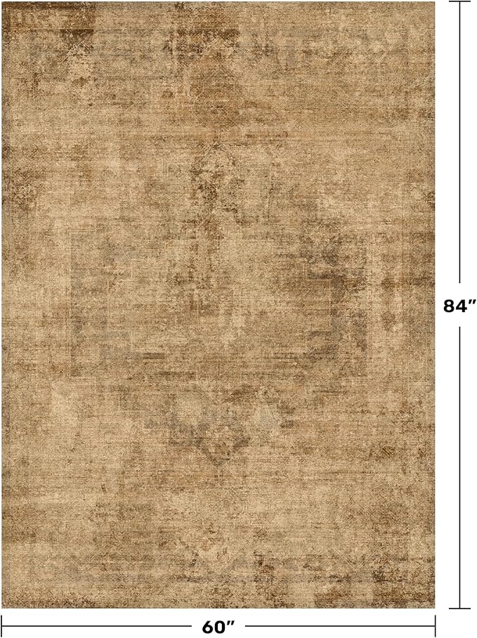 Brown and Gold Rugs for Living Room 5x7 Rug - Abstract Grey Office Rug for Fireplace, Home Office, Bedroom, Washable Non Slip Soft, Medallion Indoor Décor