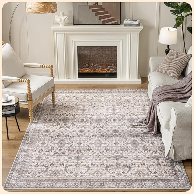 Istana 6x9 Area Rugs - Beige Grey/Light Cream Rugs for Living Room - Luxurious Silk's Soft Touch Living Room Rug - Elegant Non Slip Area Rug