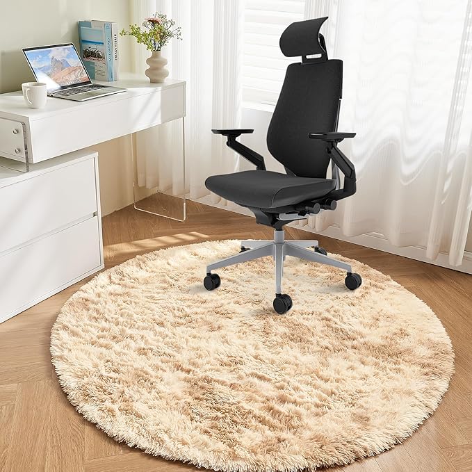 Andency Tie-Dyed Beige Round Area Rug for Living Room, 6x6 ft Shag Rug for Bedroom, Fluffy Circle Carpet for Home Decor, Room, Fuzzy Plush Circular Rug for Dorm Playroom
