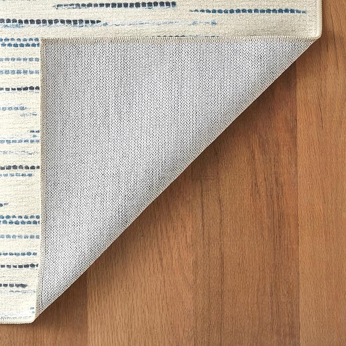 Dash & Albert Elwood Blue Machine Washable Rug, 3 X 5 Feet, Blue Stripe Pattern - Premium Luxury Hotel Quality Soft Breathable Hypoallergenic Machine Washable Easy Care All Season Comfortable