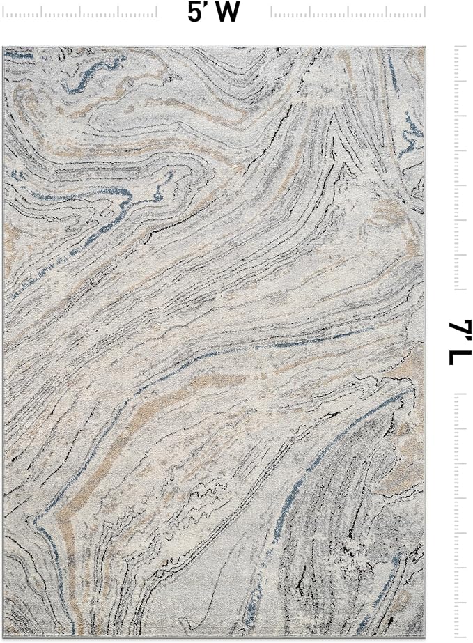 Rugshop Marble Swirl Distressed Gray Area Rug 5' x 7' Ideal for Medium Living Rooms, Bedrooms, or Under Dining Tables