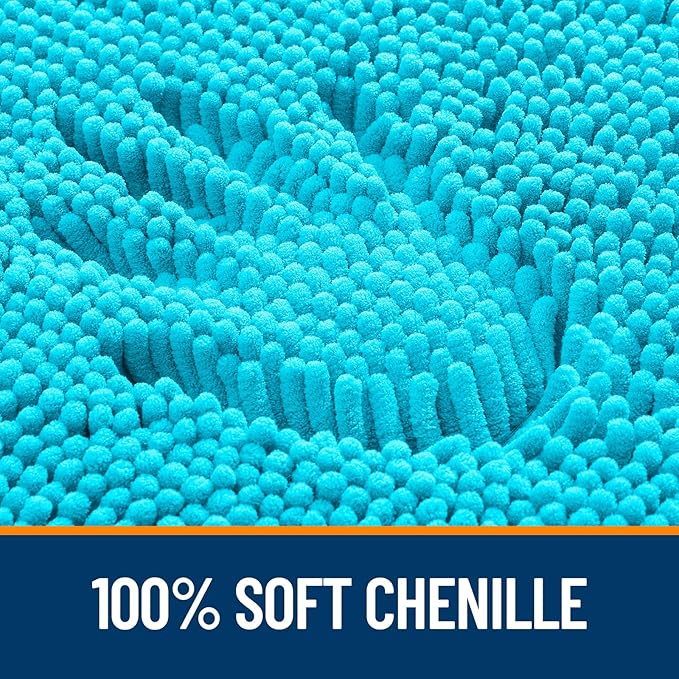 OLANLY Bathroom Rugs 24x16, Extra Soft Absorbent Chenille Bath Rugs, Rubber Backing Quick Dry, Machine Washable Bath Mats for Bathroom Floor, Tub and Shower, Home Decor Accessories, Aqua Sky
