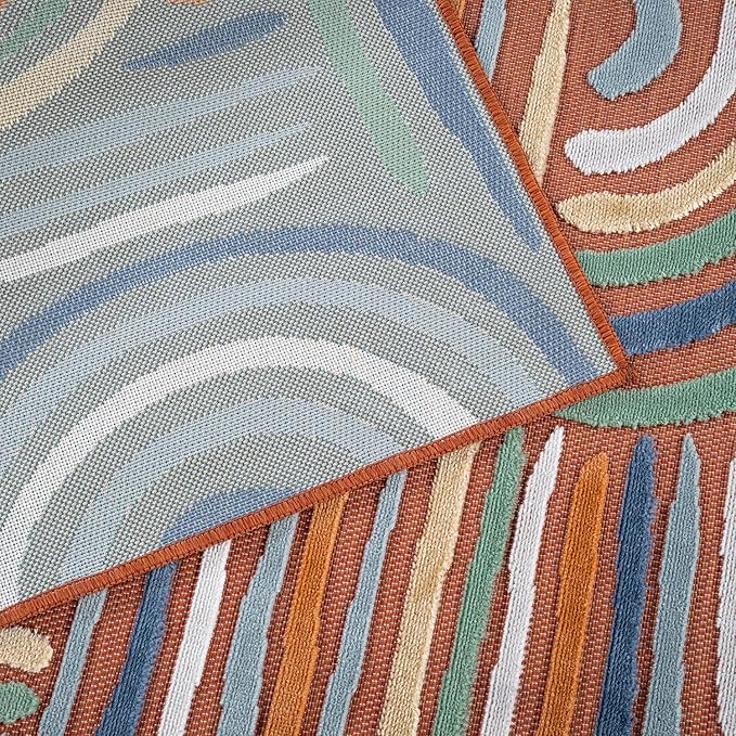 CAMILSON Indoor Outdoor Rug, Orange 9x12 Geometric Arch Striped Large Area Rugs for Patio and Home Areas, Easy-Cleaning Non-Shedding Living Room, Garden and Deck Washable Outside Carpet (9 x 12)
