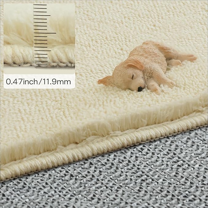 Solid Washable Area Rug - 3x5 Medium Pile Faux Cashmere Carpet for Living Room Bedroom, Light Yellow