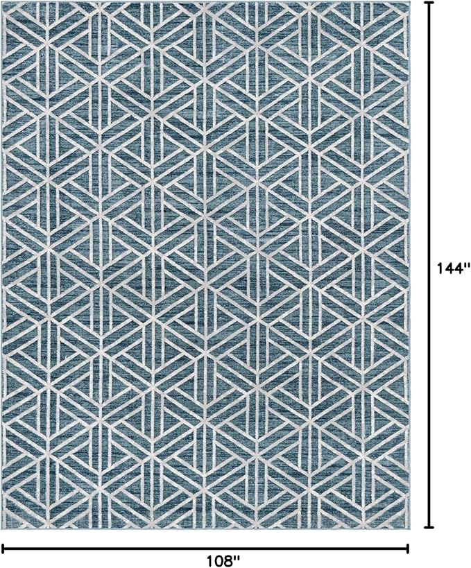 Rugs.com Lattice Trellis Collection Rug – 9' x 12' Blue Low-Pile Rug Perfect for Living Rooms, Large Dining Rooms, Open Floorplans
