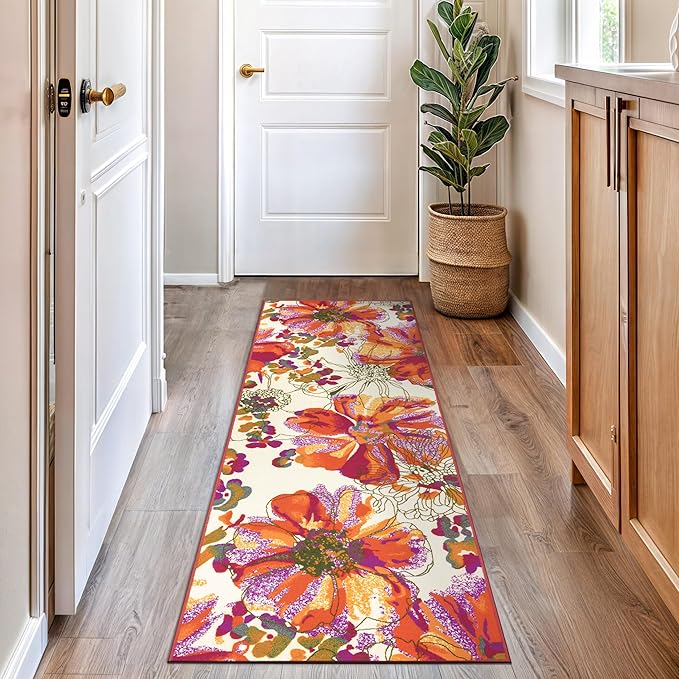 Rugshop Multi Bright Flowers Non Slip Non-Shedding Runner Rug for Hallway, Kitchen and Entryway, 2'7" x 6'
