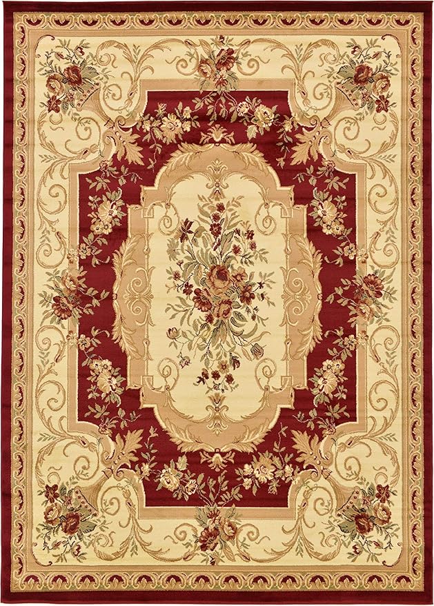 Unique Loom Versailles Collection Traditional Classic Floral Motif Area Rug (8' 0 x 11' 4 Rectangular, Burgundy/ Ivory)