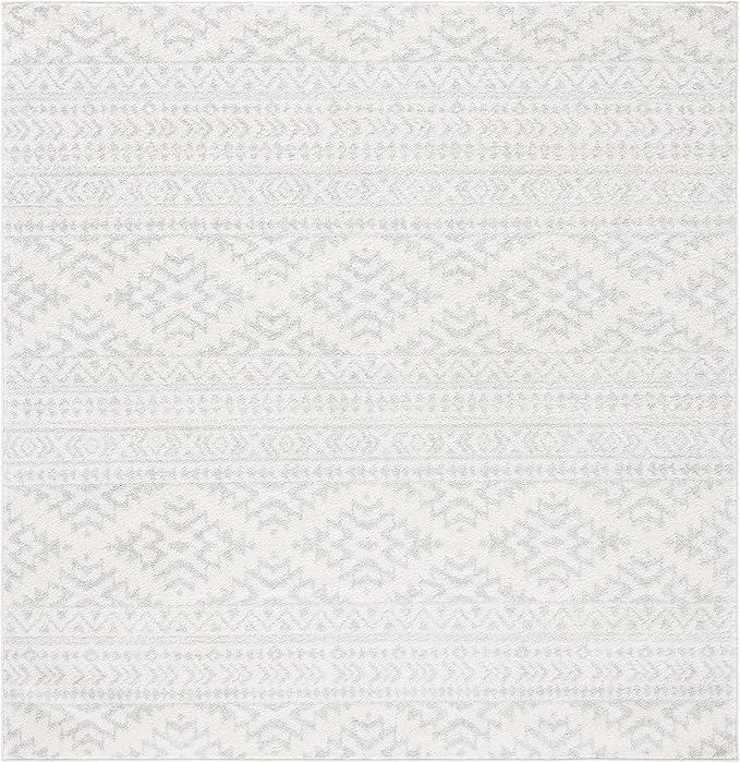 SAFAVIEH Tulum Collection Area Rug - 12' Square, Ivory & Light Grey, Moroccan Boho Tribal Design, Non-Shedding & Easy to Clean, Ideal for Living Room, Bedroom, Dining Space (TUL272G)