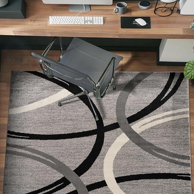 Rugshop Wavy Circles Design Square Rug, Non-Shedding Carpet for Living Room, Bedroom, or Dining Room, Gray, 6'6" x 6'6"