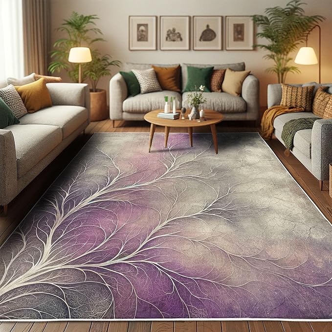 Ambesonne Branches Decorative Rug, Modern Abstract Concept Dreamy Clouds Back Leafless Tree Silhouette, Quality Carpet for Bedroom Dorm and Living Room, 2' 2" x 3' 7", Pale Purple Grey Mauve